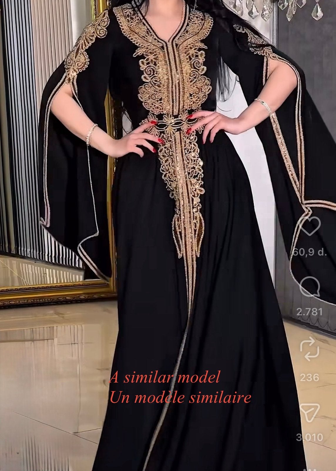 Abaya, jurk, kaftan, takchita, gelegenheidsjurk, gala, Overige typen, Zwart, Maat 46/48 (XL) of groter, Nieuw