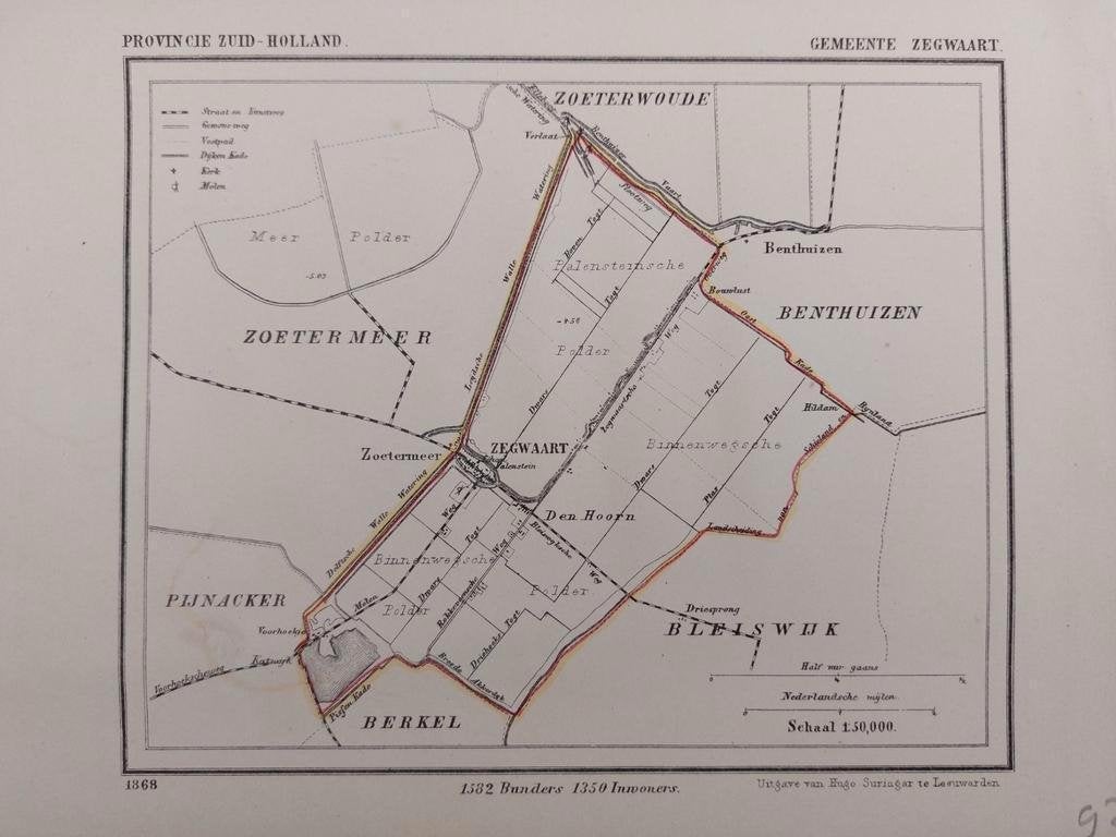 202 / Litho uit 1868 door J. Kuyper van Zegwaart ZH, Ophalen of Verzenden