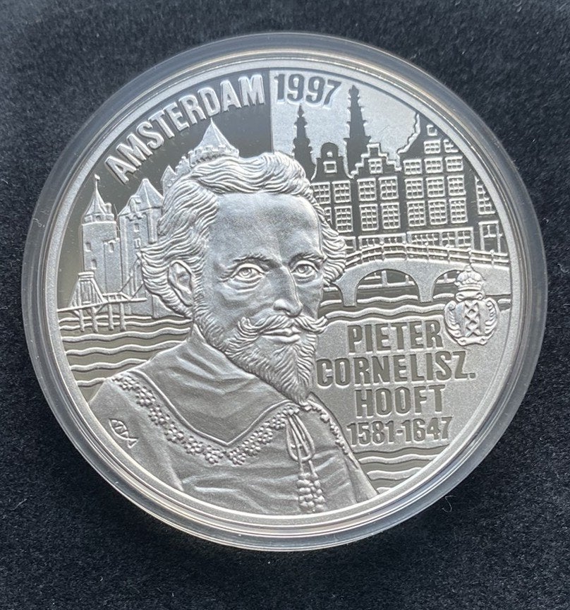 Zilveren 50 Euro P.C. Hooft 1997 – Proof + Certificaat, Ophalen of Verzenden, Zilver, Nederland