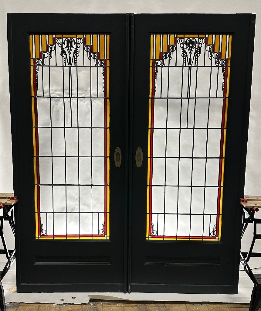 211x88 Unieke set ensuite schuifdeuren met glas in lood, Ophalen, Gebruikt, 80 tot 100 cm, Binnendeur
