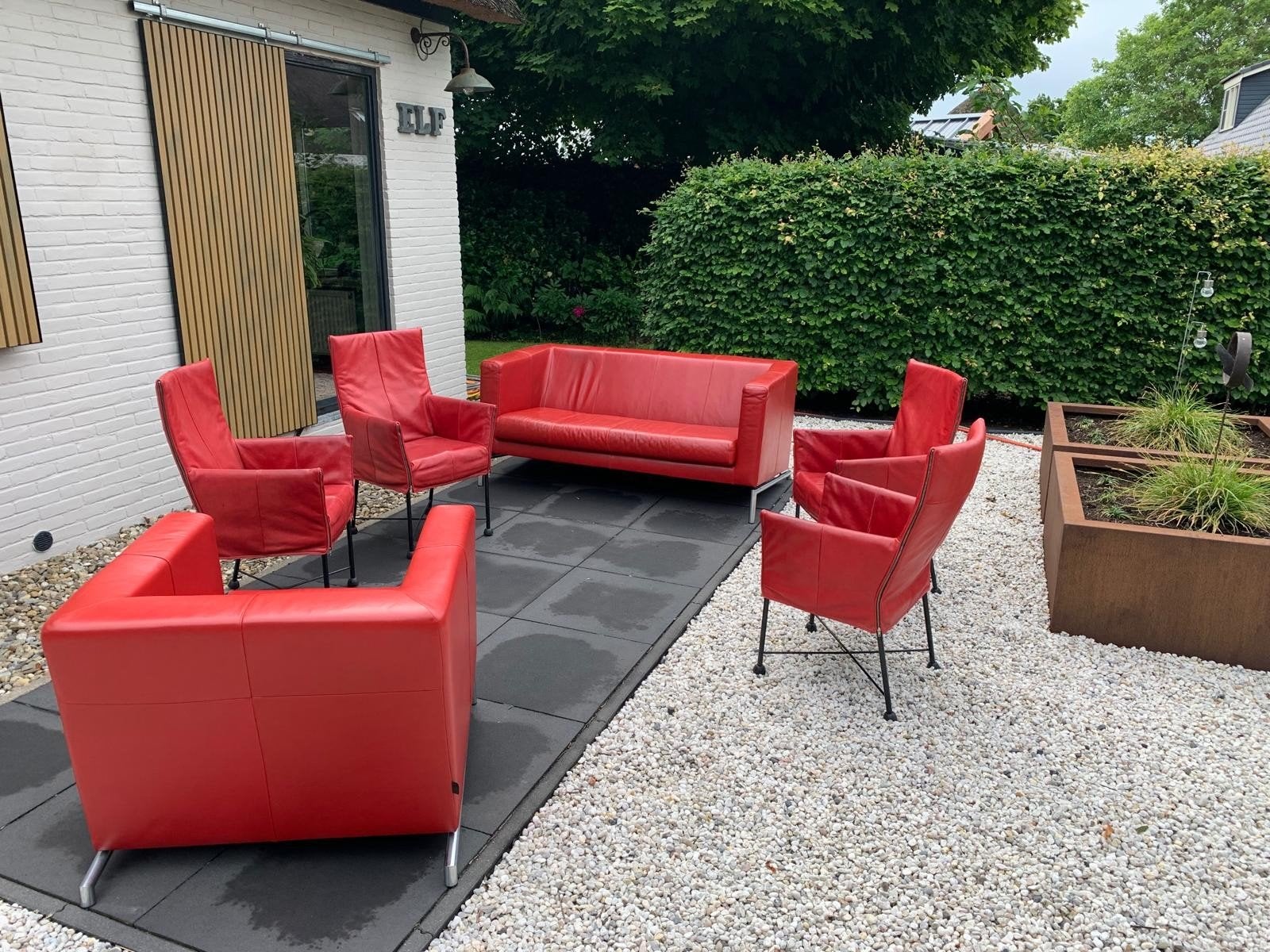Montis Chaplin eetkamerstoelen met Kubik bank en fauteuil., Ophalen, Gebruikt, Design, Leer