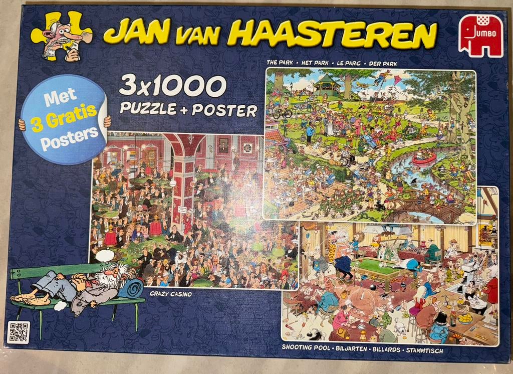 Jan van Haasteren 3in1 Het Park/Crazy Casino/Biljarten, Hobby en Vrije tijd, Denksport en Puzzels, Ophalen of Verzenden, 500 t/m 1500 stukjes