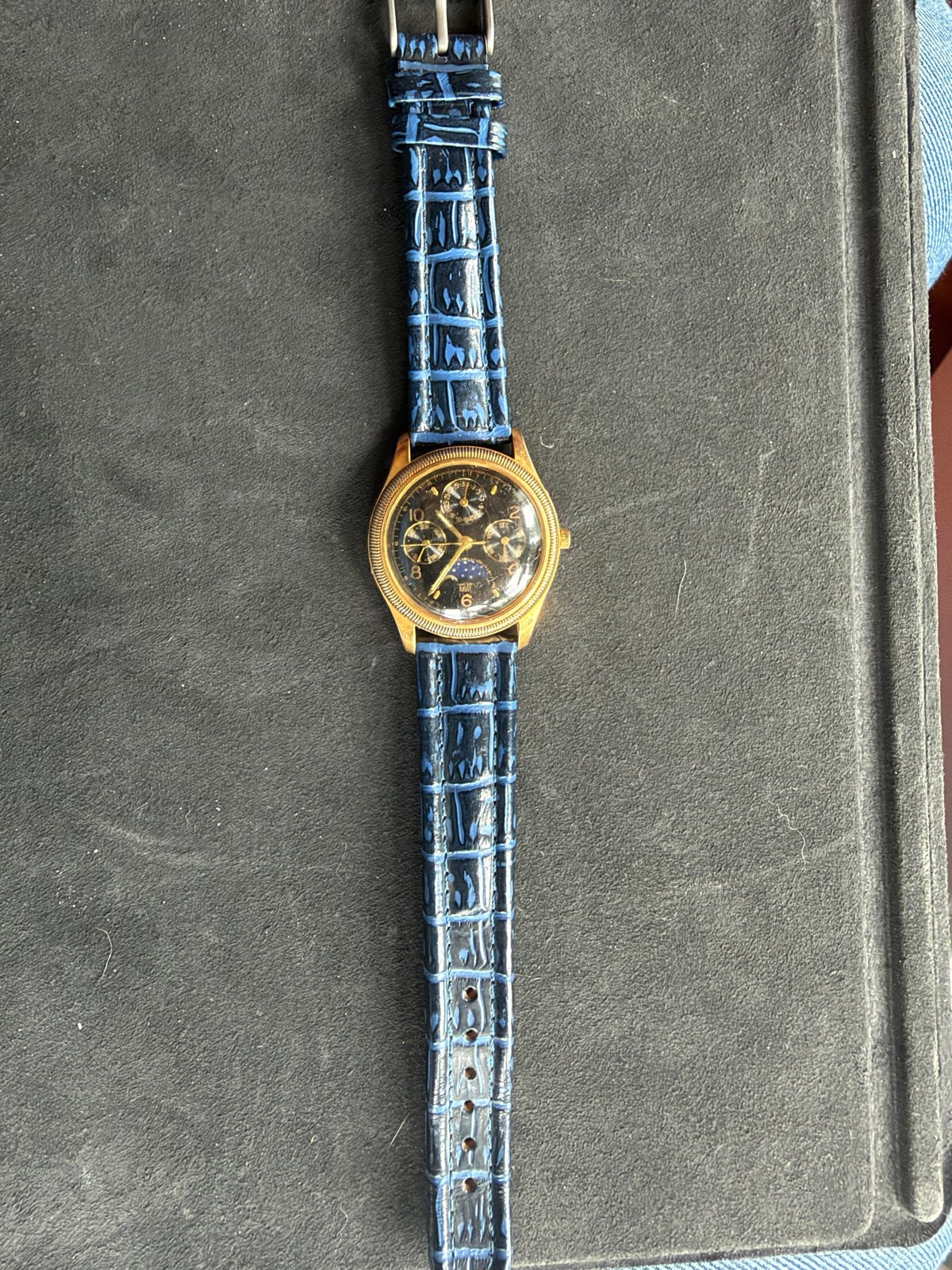 Merk Davis Polshorloge met Blauwe Leren Band, Overige merken, Overige materialen, Polshorloge, Ophalen of Verzenden