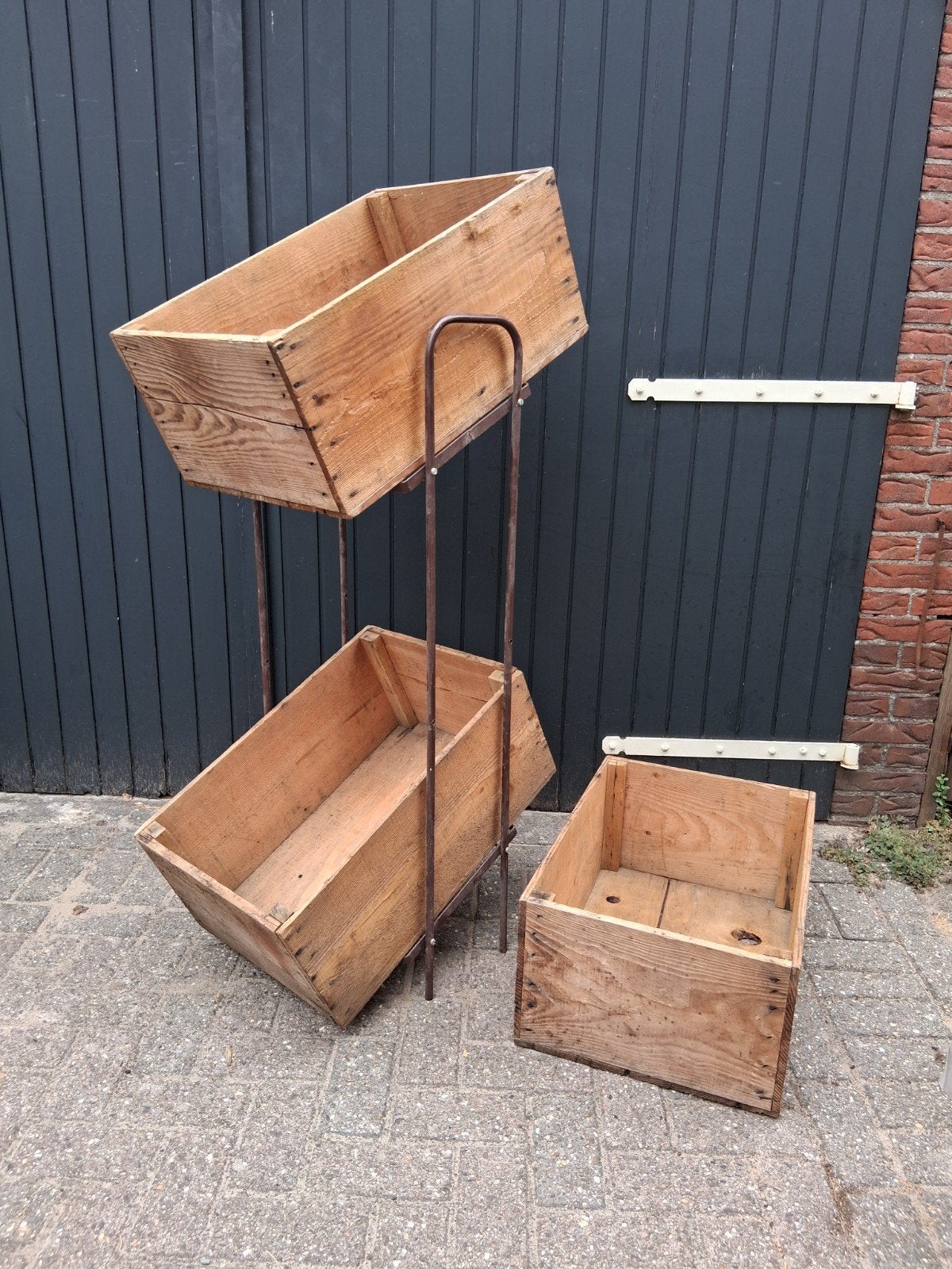Frans kruideniersrek met Nederlandse handgemaakte kratten, Ophalen, Gebruikt, 100 tot 150 cm, Minder dan 50 cm