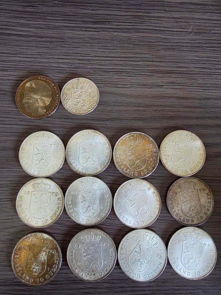 12x 10 gulden, 1x rijksdaalder, 1x 50 gulden, Postzegels en Munten, Koningin Juliana, Setje, Zilver, Ophalen of Verzenden