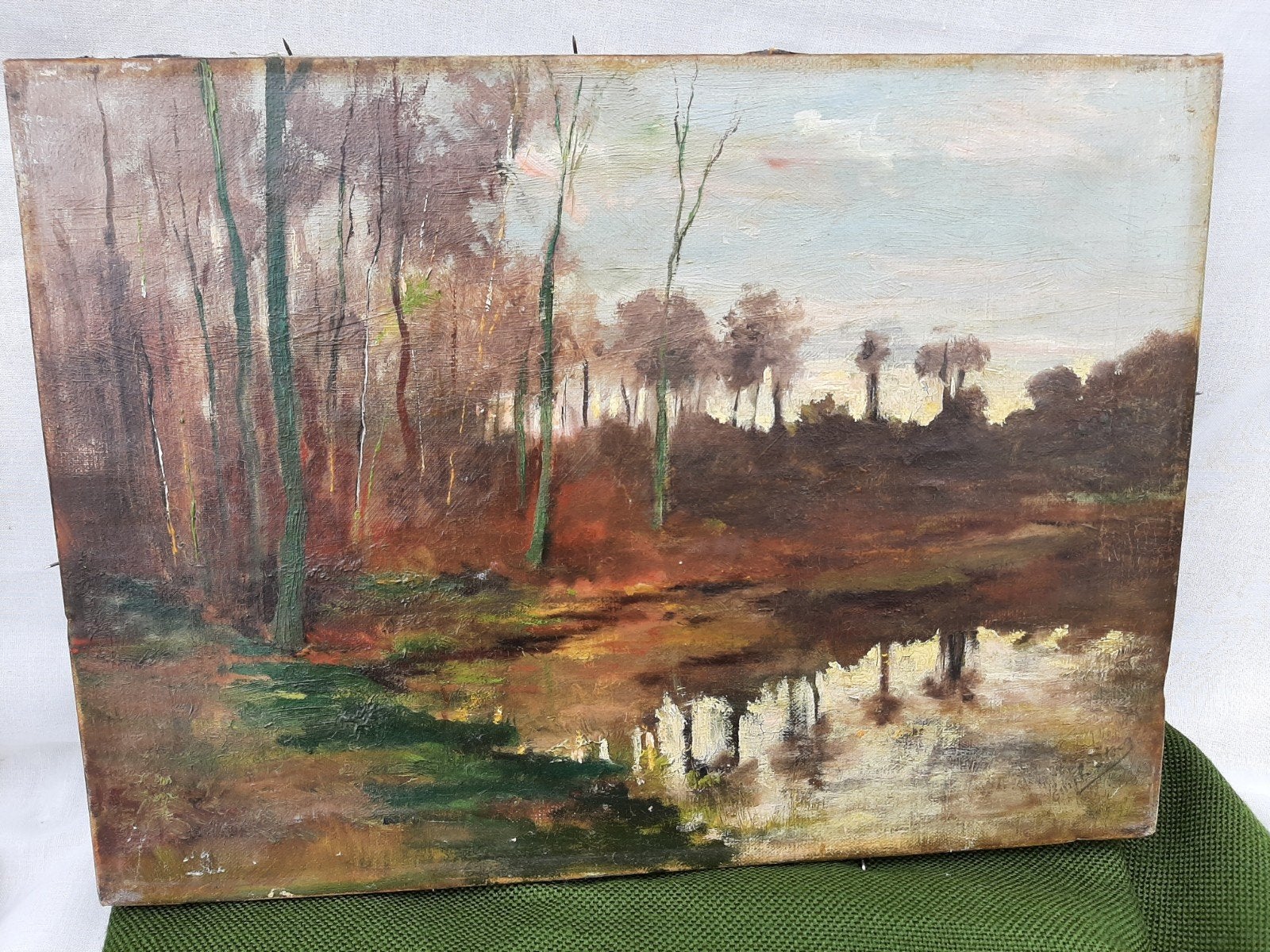 klein oud landschap schilderijtje/ gesigneerd, Ophalen of Verzenden
