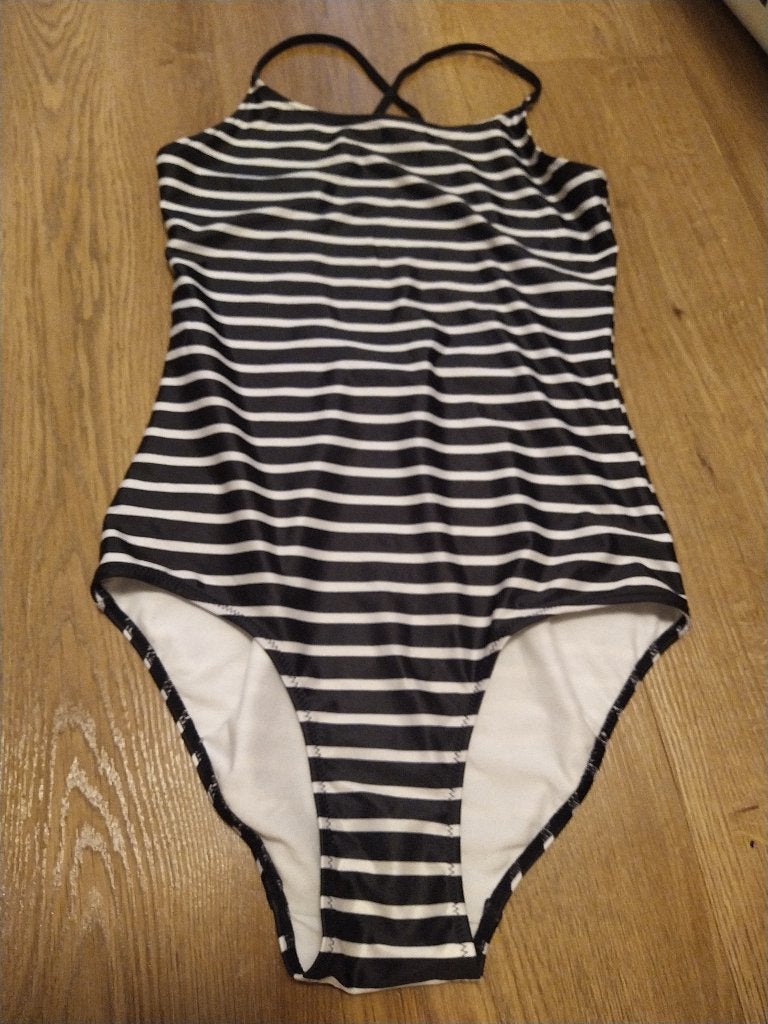 Zwart-wit gestreept badpak - maat 170 - ZGAN, Ophalen of Verzenden, Zo goed als nieuw, Meisje, Sport- of Zwemkleding