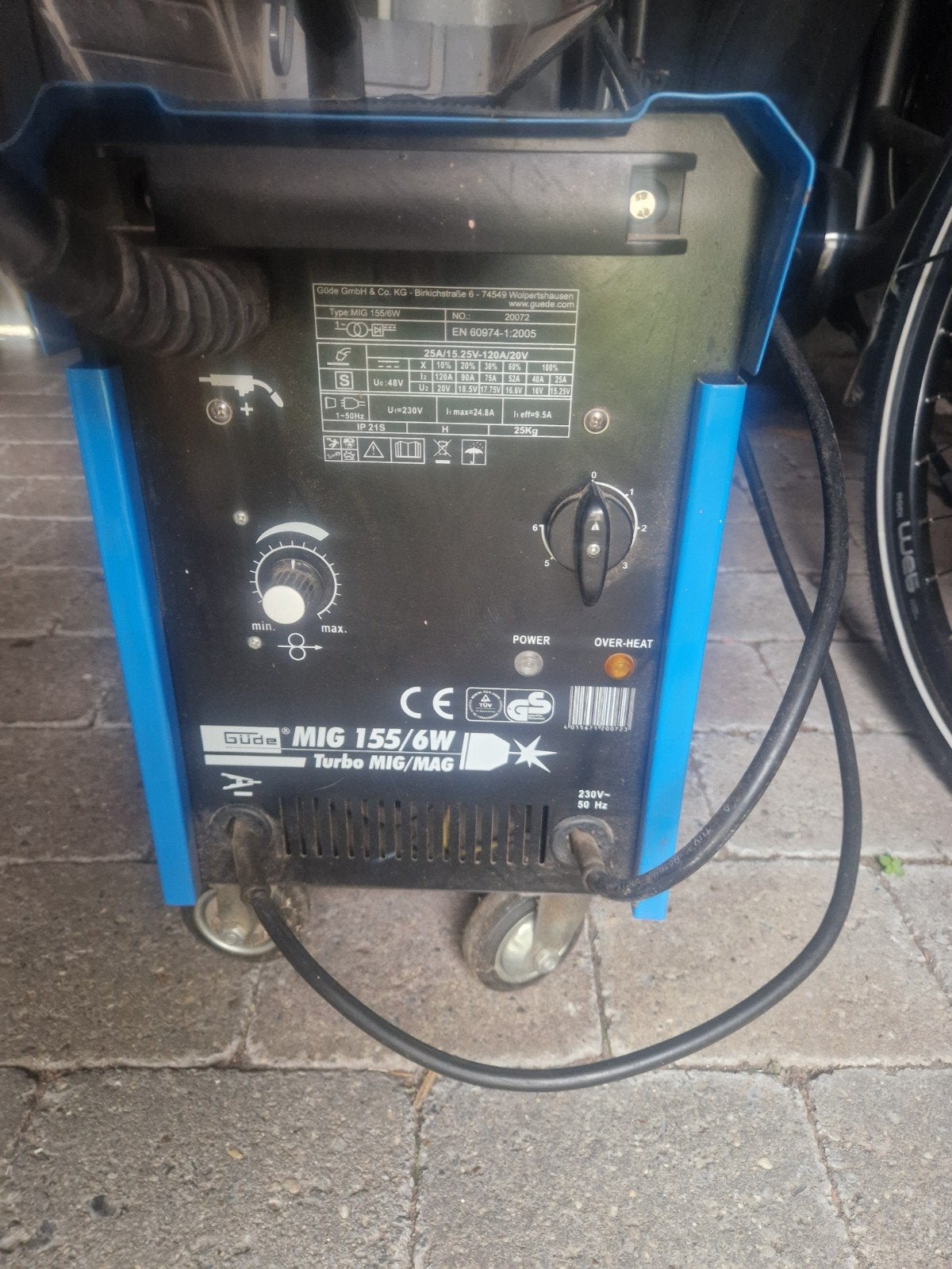 Güde MIG 155/6W Turbo MIG/MAG lasapparaat met gasfles, Doe-het-zelf en Verbouw, Ophalen of Verzenden, Gebruikt, 150 tot 250 ampère