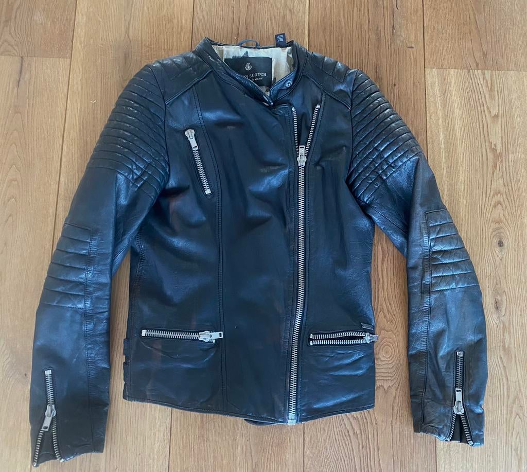 Leren Bike Jas van Maison Scotch, Ophalen of Verzenden, Gedragen, Maat 38/40 (M), Zwart