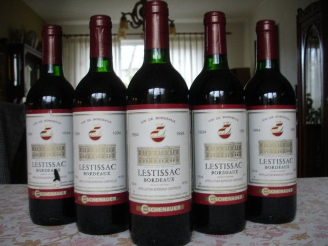 Lestissac 1994 (5 flessen) AOC Bordeaux, zeer goede conditie, Frankrijk, Ophalen of Verzenden, Zo goed als nieuw, Rode wijn