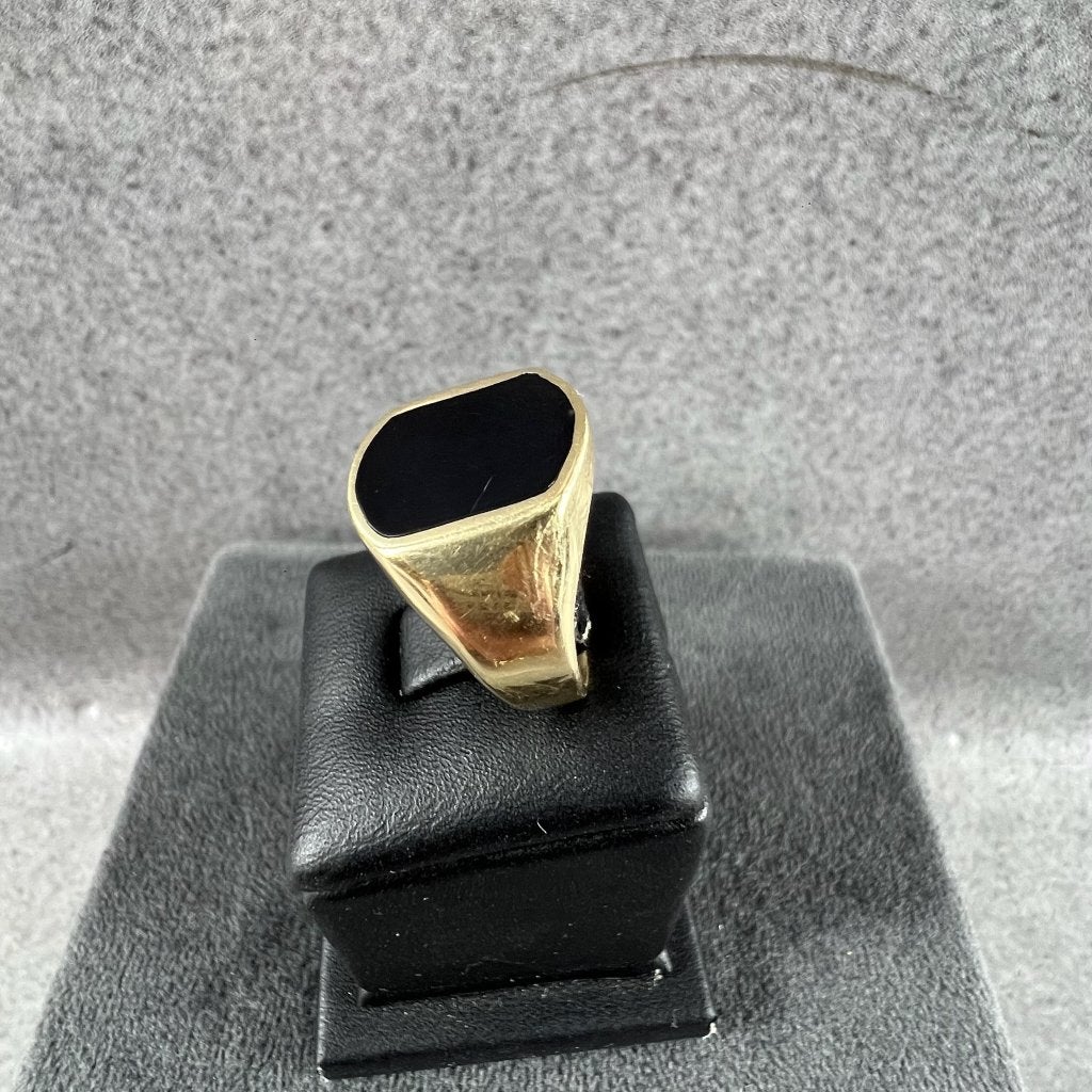 Gouden Ring | 14k | 3,45g | onyx steen | mt 16 | 413460, Gebruikt, Ophalen of Verzenden, 17 tot 18, Dame