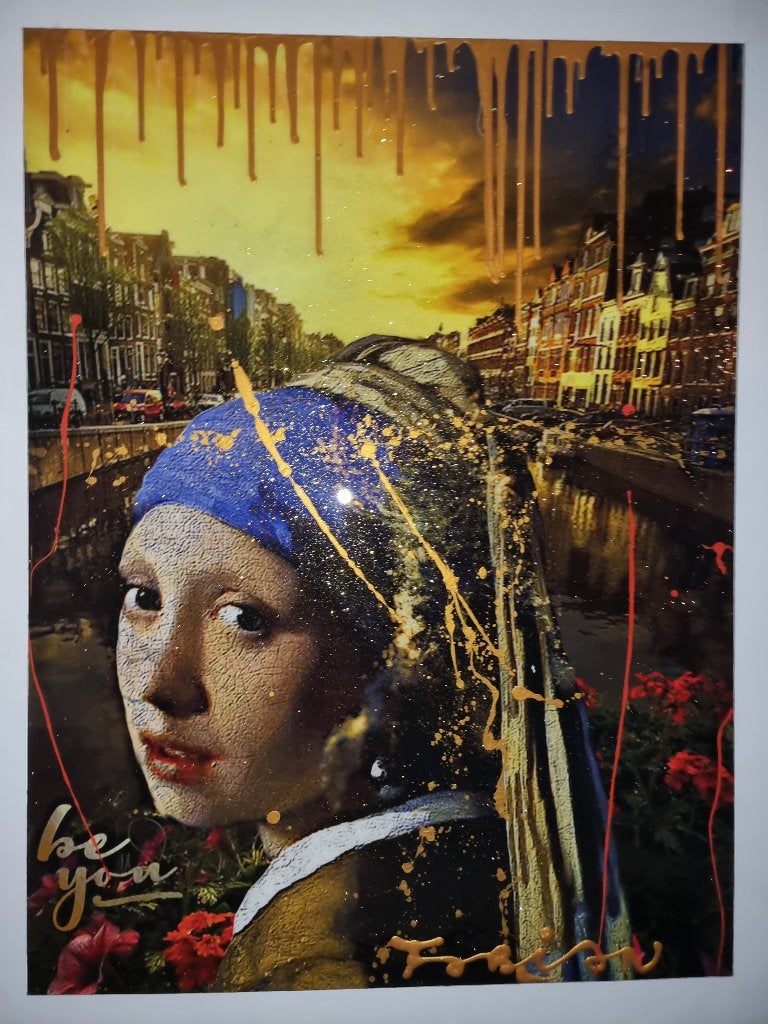 Meisje met de Parel  GROOT werk op Doek van Fabian, Antiek en Kunst, Ophalen