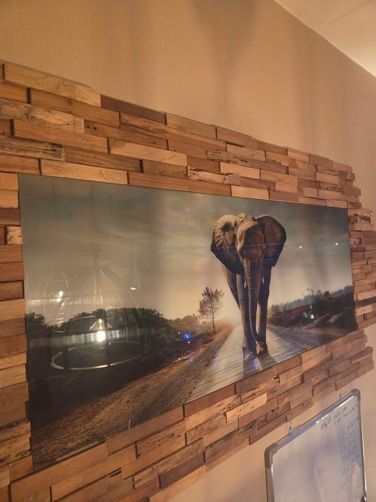 Olifant schilderij van glas, Ophalen of Verzenden