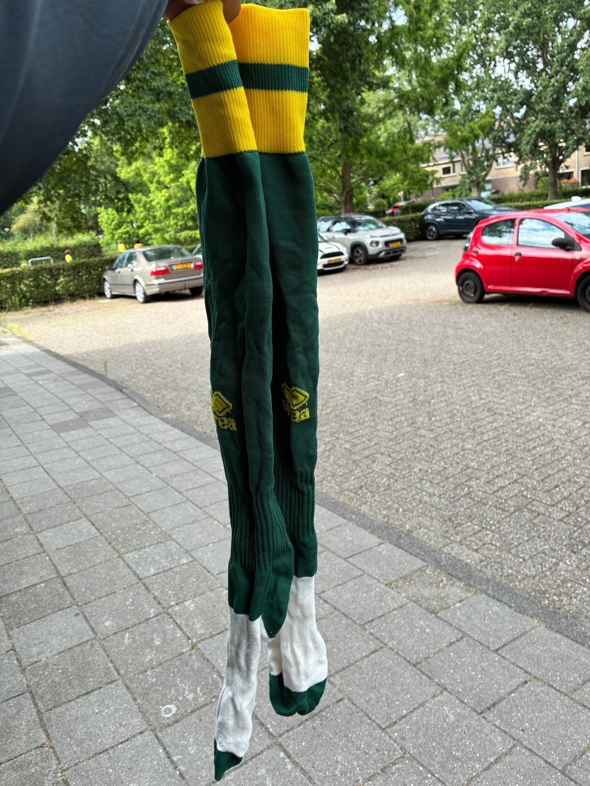 Errea Voetbalsokken - Groen/Geel, Ophalen of Verzenden, Gedragen, Overige maten, Overige kleuren