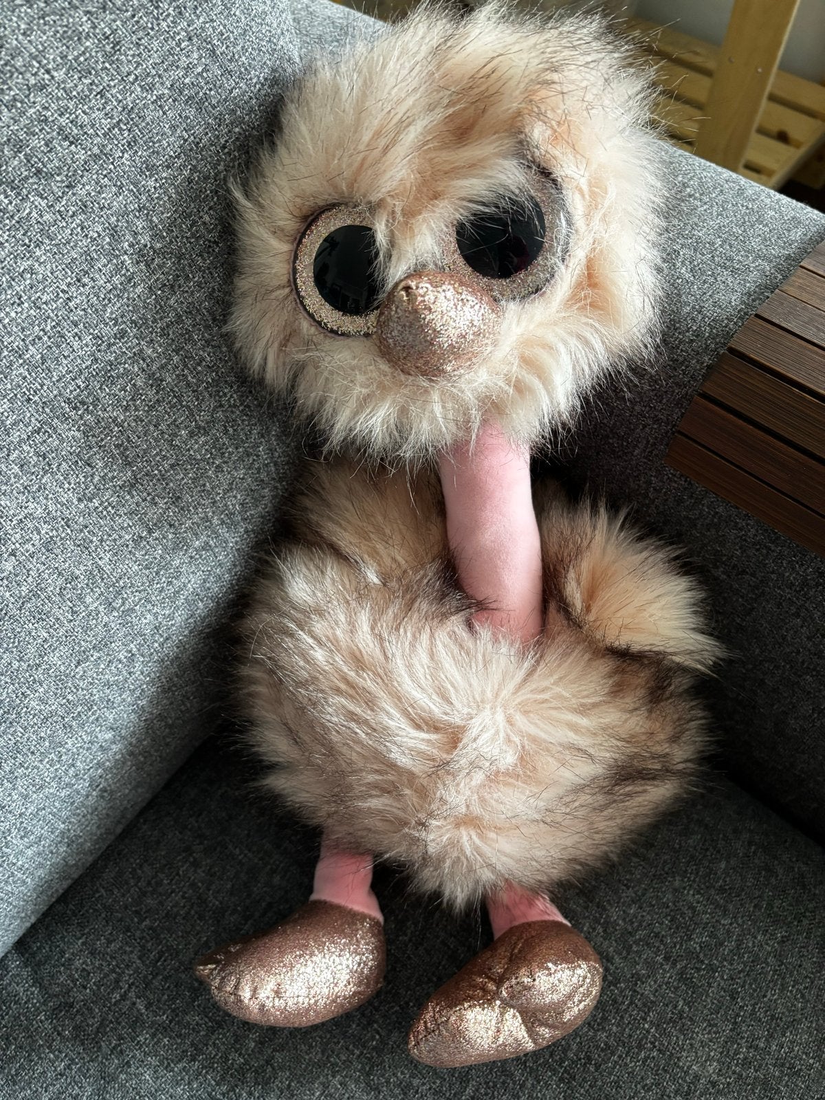 Ty Beanie Boos Struisvogel Roze Glitter - Zo goed als nieuw, Overige typen, Ophalen of Verzenden, Middelgroot (20 tot 80 cm), Roze