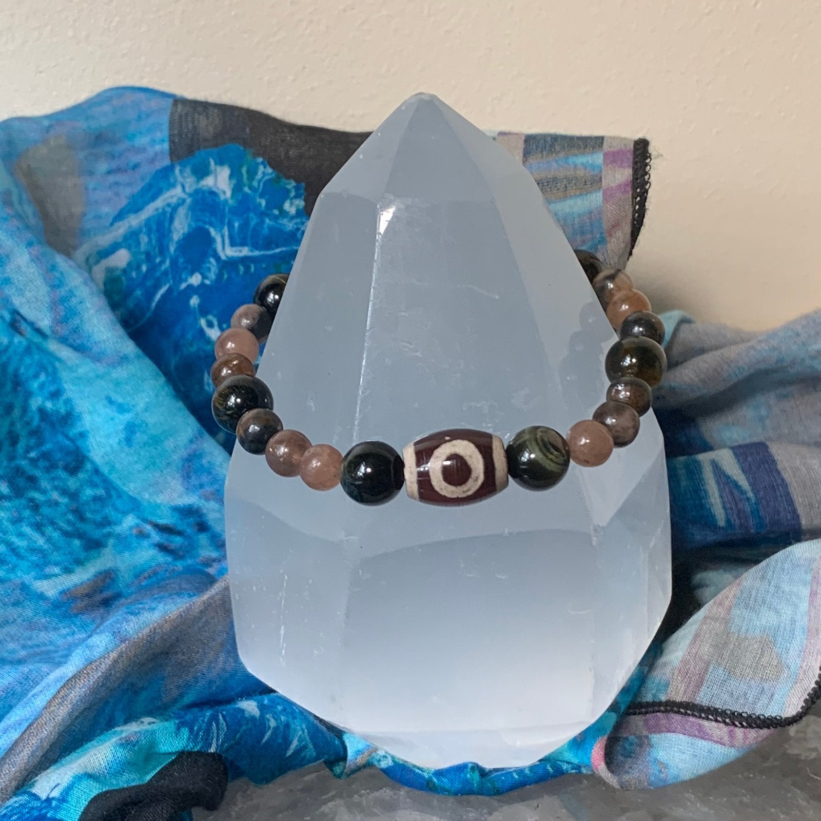 Chiastioliet dzi bead vertrouwen beschermt geluk zeldzaam, Met bedels of kralen, Bruin, Magnolia11, Nieuw