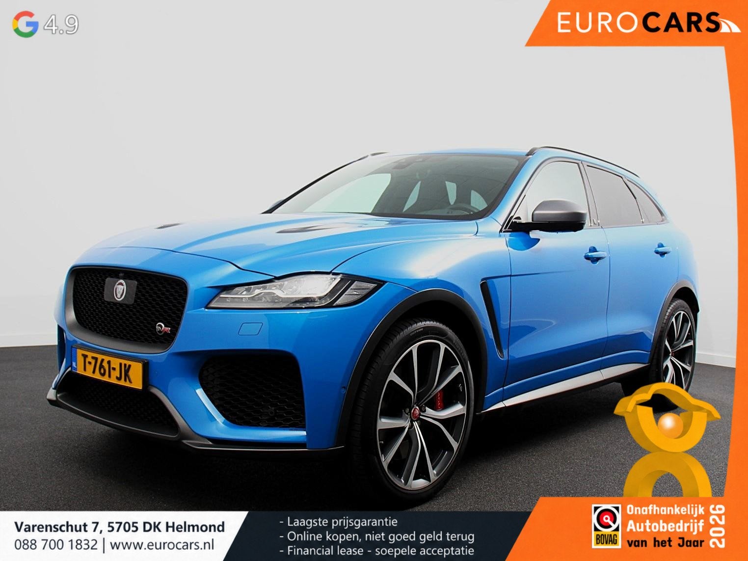 Jaguar F-PACE 5.0 V8 AWD SVR 551 pk Panorama dak Meridian so, Auto's, Automaat, 8 cilinders, Verwarmde buitenspiegels, Leder
