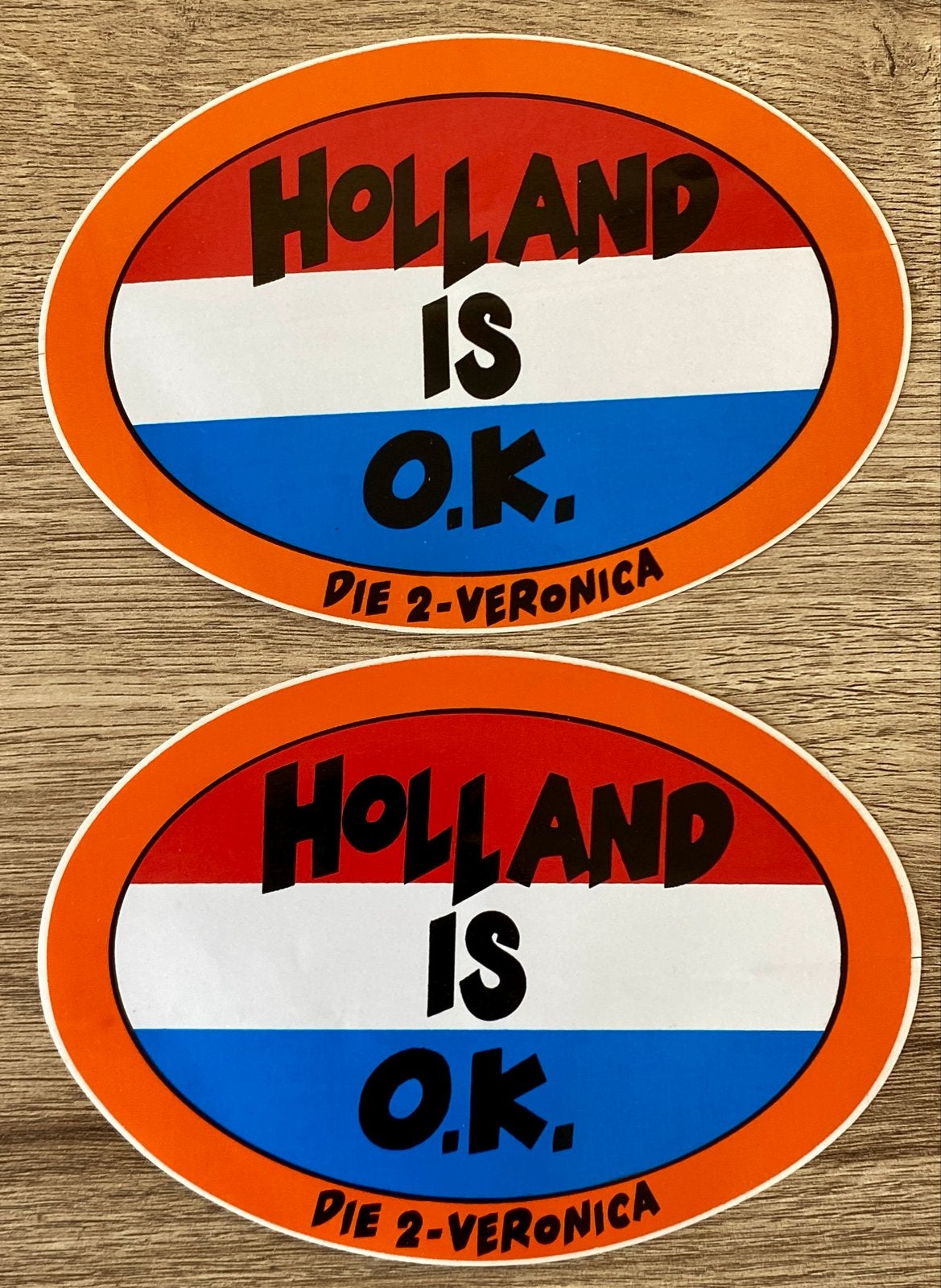 2x Vintage Holland is O.K. Die 2-Veronica Stickers, Ophalen of Verzenden
