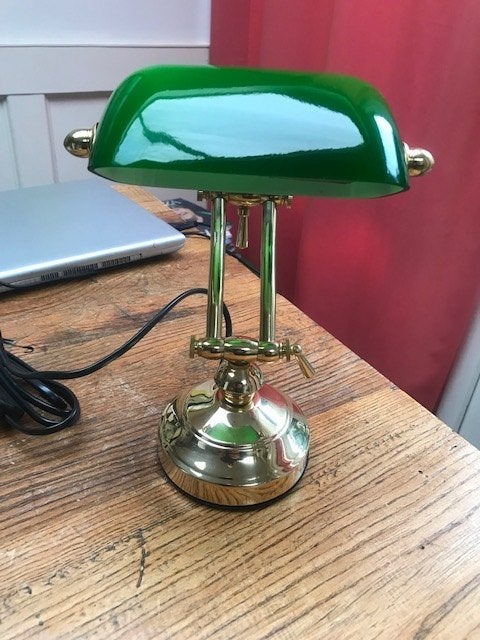 fraaie kleine bankierslamp, zgan, Huis en Inrichting, Lampen | Tafellampen, Met schakelaar, Ophalen of Verzenden, Zo goed als nieuw