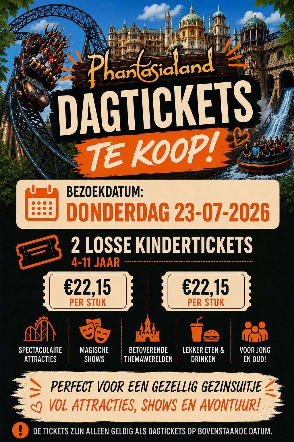 VANDAAG! 2 losse tickets Phantasialand, Drie personen of meer, Ticket of Toegangskaart
