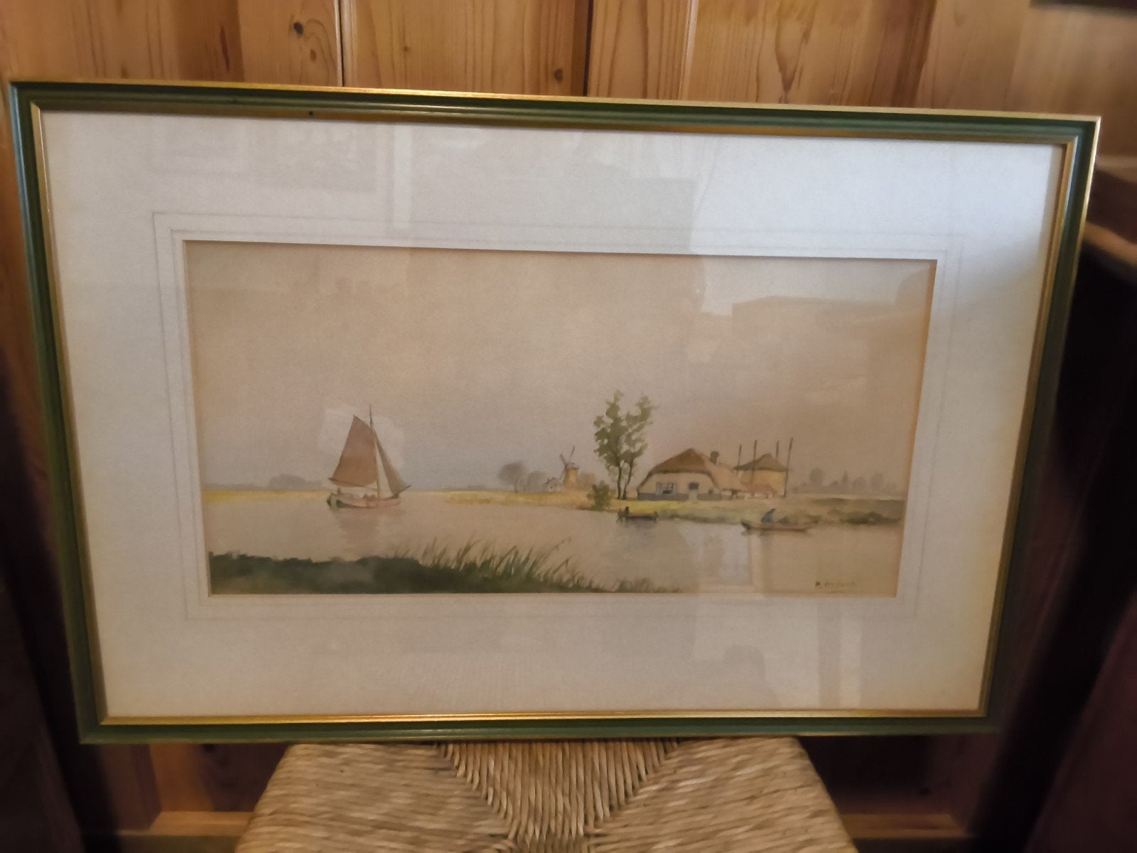 Aquarel P. Verdaank - Hollands Landschap met Molens, Ophalen, Realistisch, Landschap, Gesigneerd