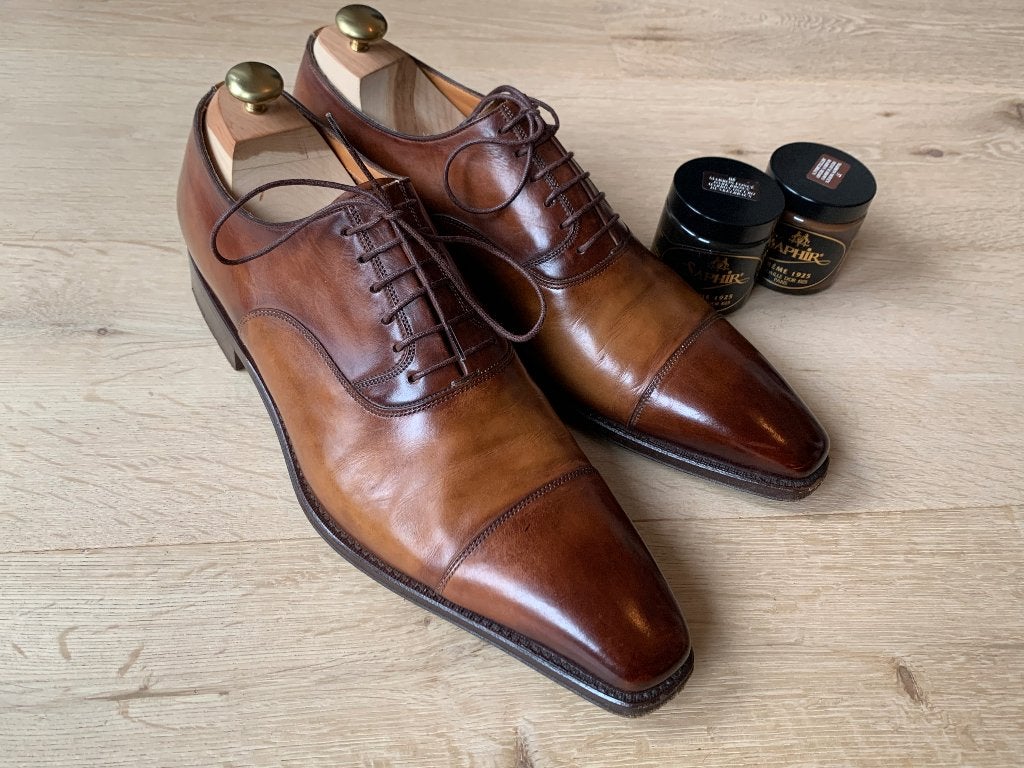 Santoni Oxford Cap Toe bruin leer UK 9.5 / EU 43.5 Goodyear, Kleding | Heren, Schoenen, Bruin, Ophalen of Verzenden, Gespschoenen