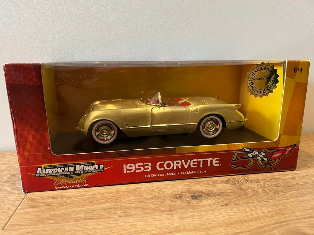 1:18 ERTL 1953 Chevrolet Corvette 50th Anniversary Goud, Ophalen of Verzenden, Nieuw, Auto, ERTL