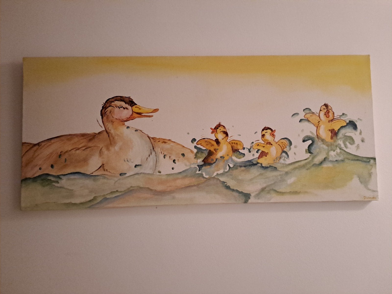 Mooi schilderij op doek van eendjes en grappig muisje, Ophalen of Verzenden