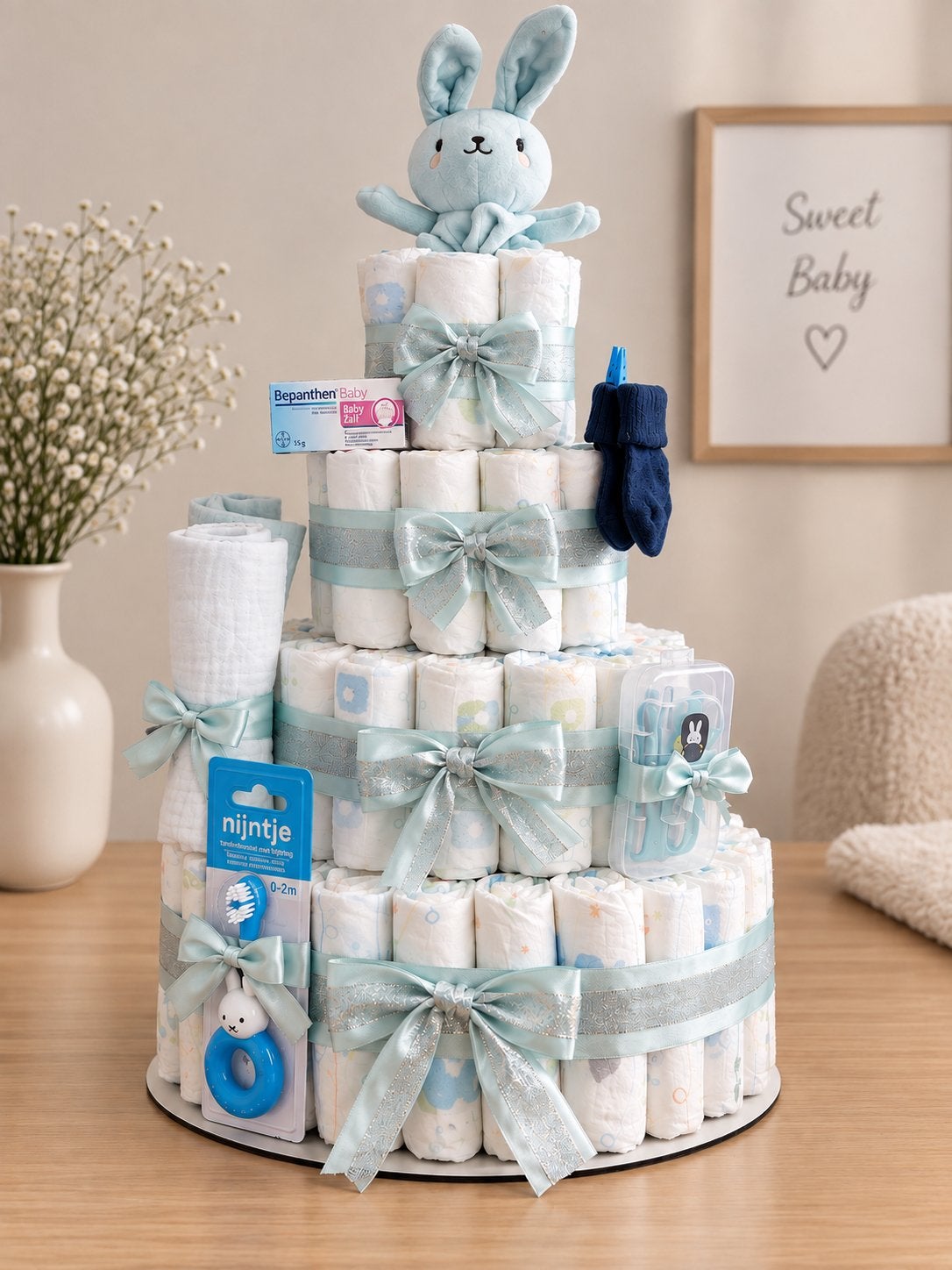 Blauwe luxe Luiertaart – Kraamcadeau | Lief Baby Cadeau, Ophalen of Verzenden, Nieuw, Kraamcadeau