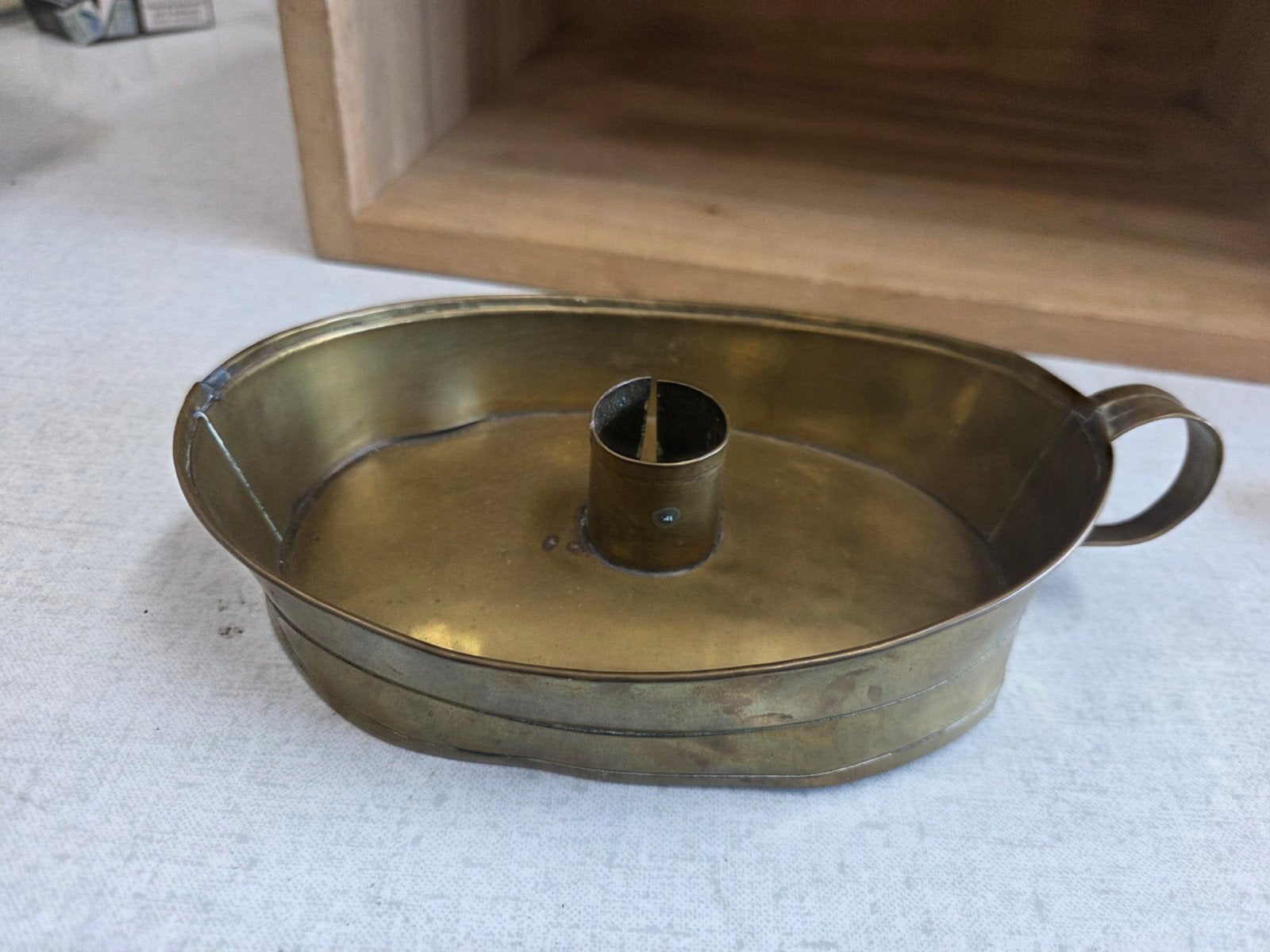 Antieke Koperen Kandelaar met Handvat, Antiek en Kunst, Ophalen of Verzenden, Koper of Brons