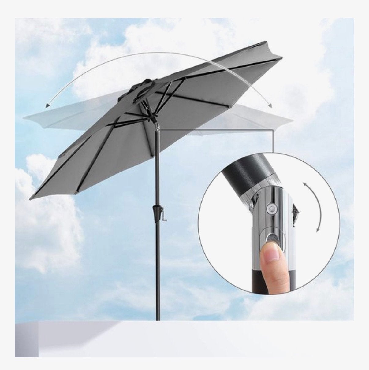 Grijze Stokparasol Kantelbaar en Waterdicht, Ophalen, Kantelbaar, Nieuw, 2 tot 3 meter