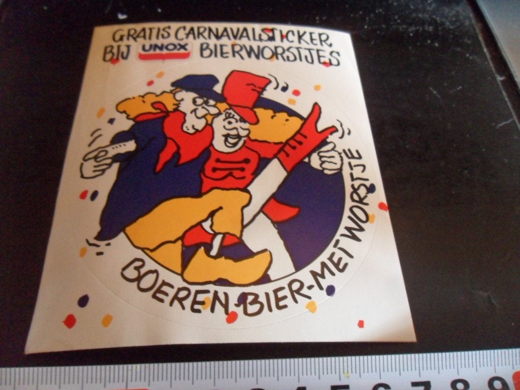 sticker strip carnaval unox boeren-bier-metworstje, Ophalen, Zo goed als nieuw