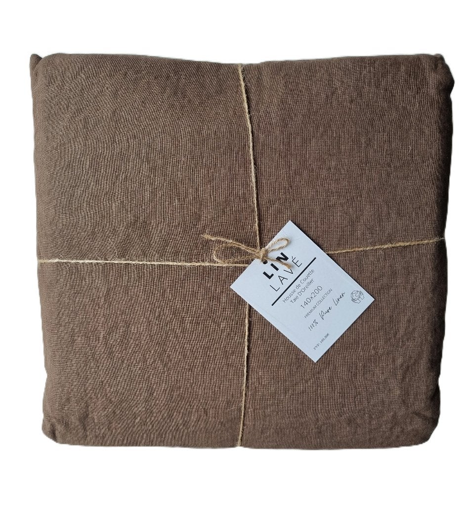 100% linnen dekbedovertrek 140x200 Brown, Huis en Inrichting, Ademend, Eenpersoons, Bruin, Nieuw