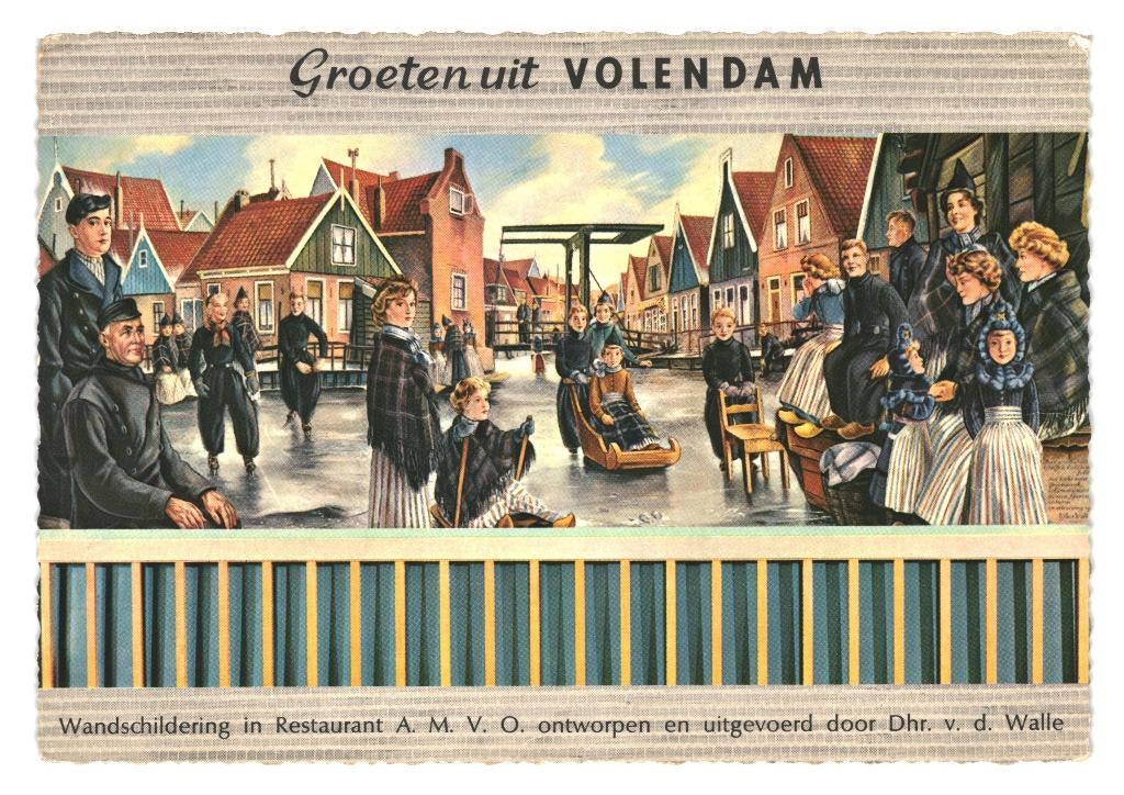 40240 Volendam NH 1968 Klederdracht Wandschildering  AMVO, Ophalen of Verzenden, 1960 tot 1980, Gelopen, Noord-Holland