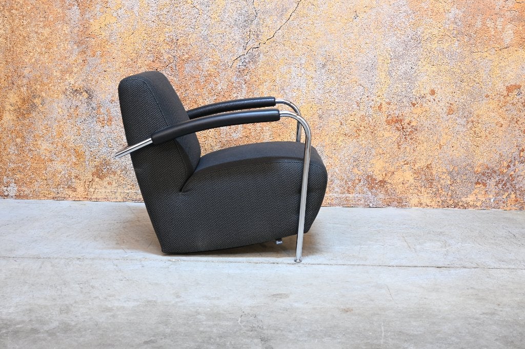 Als NIEUW! grijze stoffen Leolux Scylla design fauteuil, Leolux, Leolux, Leer, 75 tot 100 cm