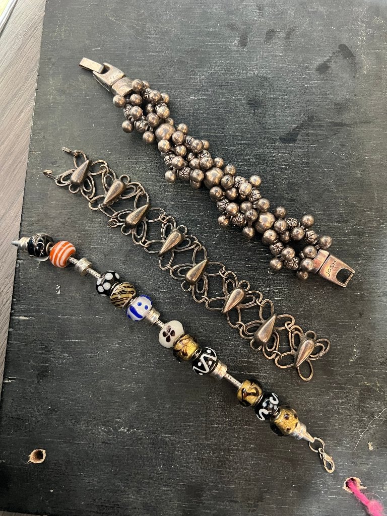 Vintage verzilverde armbanden Josh art deco en beads armband, Ophalen of Verzenden, Zo goed als nieuw, Zilver, Met bedels of kralen