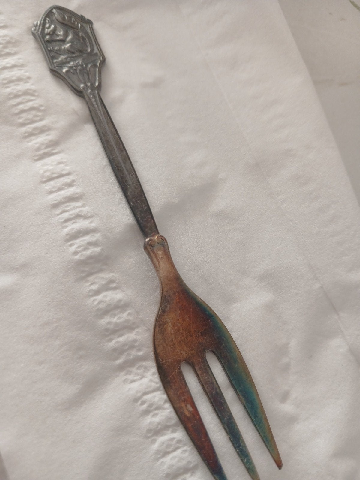 Antieke zilveren vork met decoratieve handgreep, Antiek en Kunst, Ophalen of Verzenden