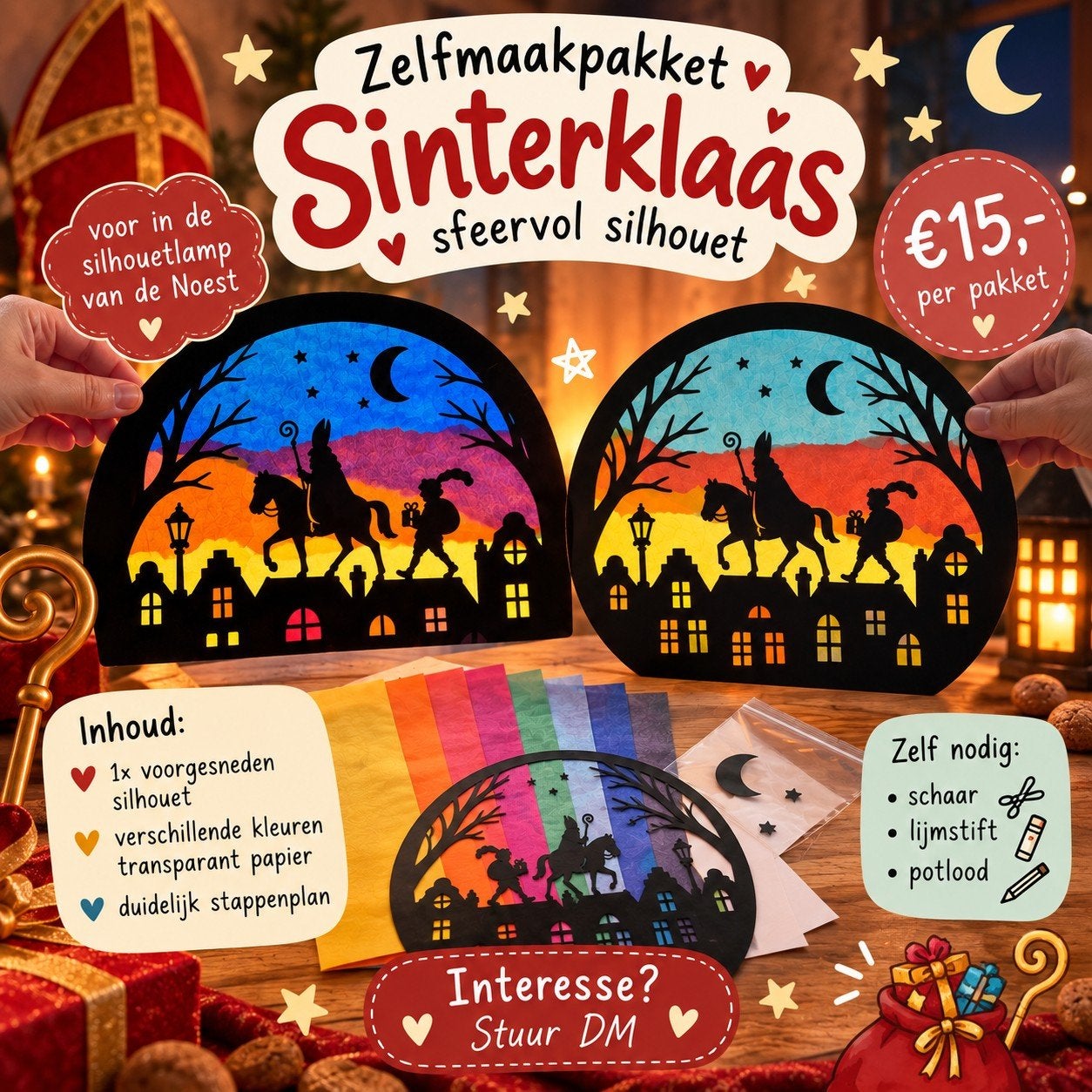 Zelfmaakpakket Sinterklaas Silhouet - Rond of voor Noest, Overige thema's, Nieuw, Ophalen of Verzenden, Papier of Karton