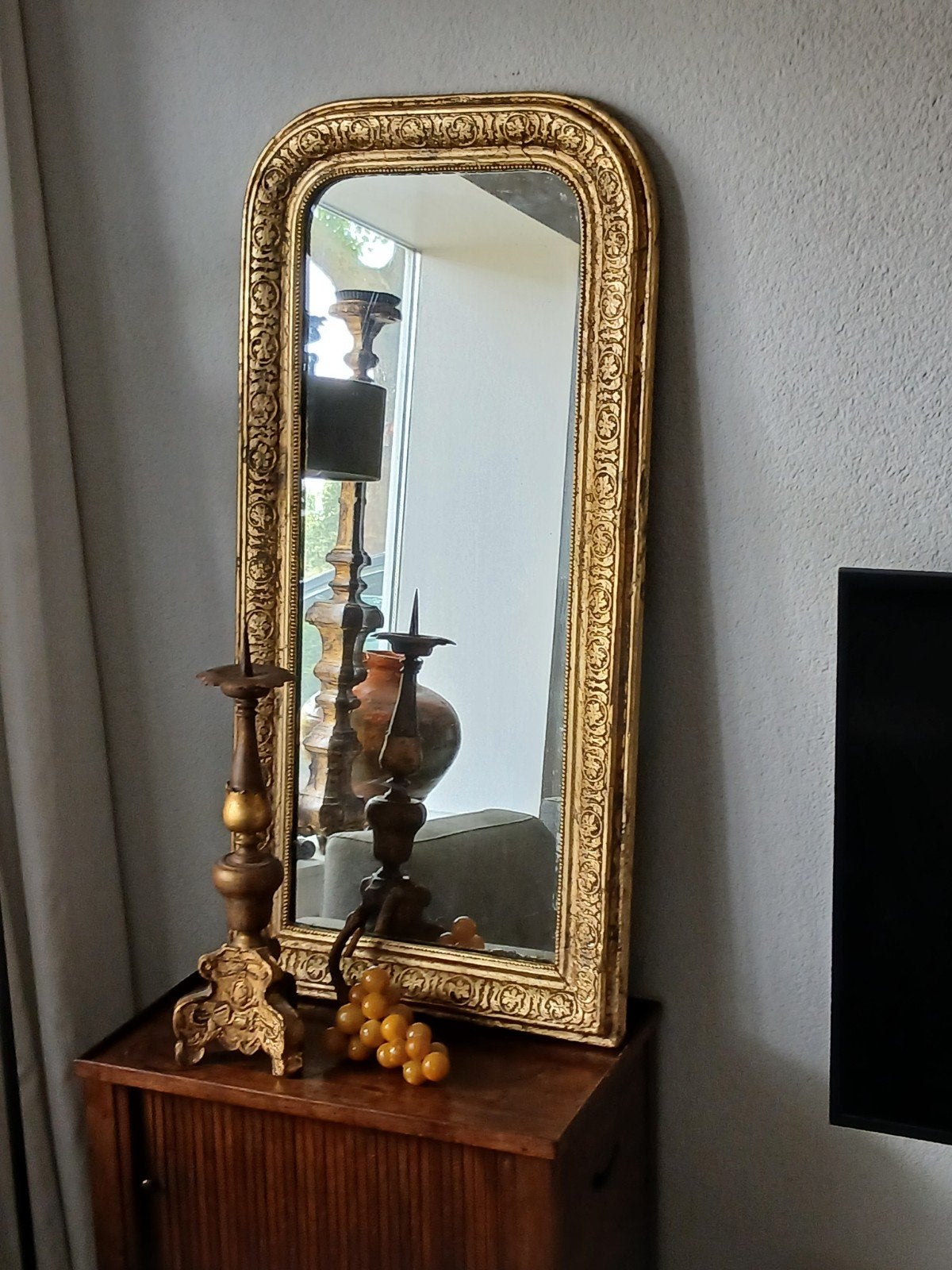 Prachtige Antieke Bladgoud Vergulde Franse Spiegel, Antiek en Kunst, Ophalen, Rechthoekig, Minder dan 50 cm