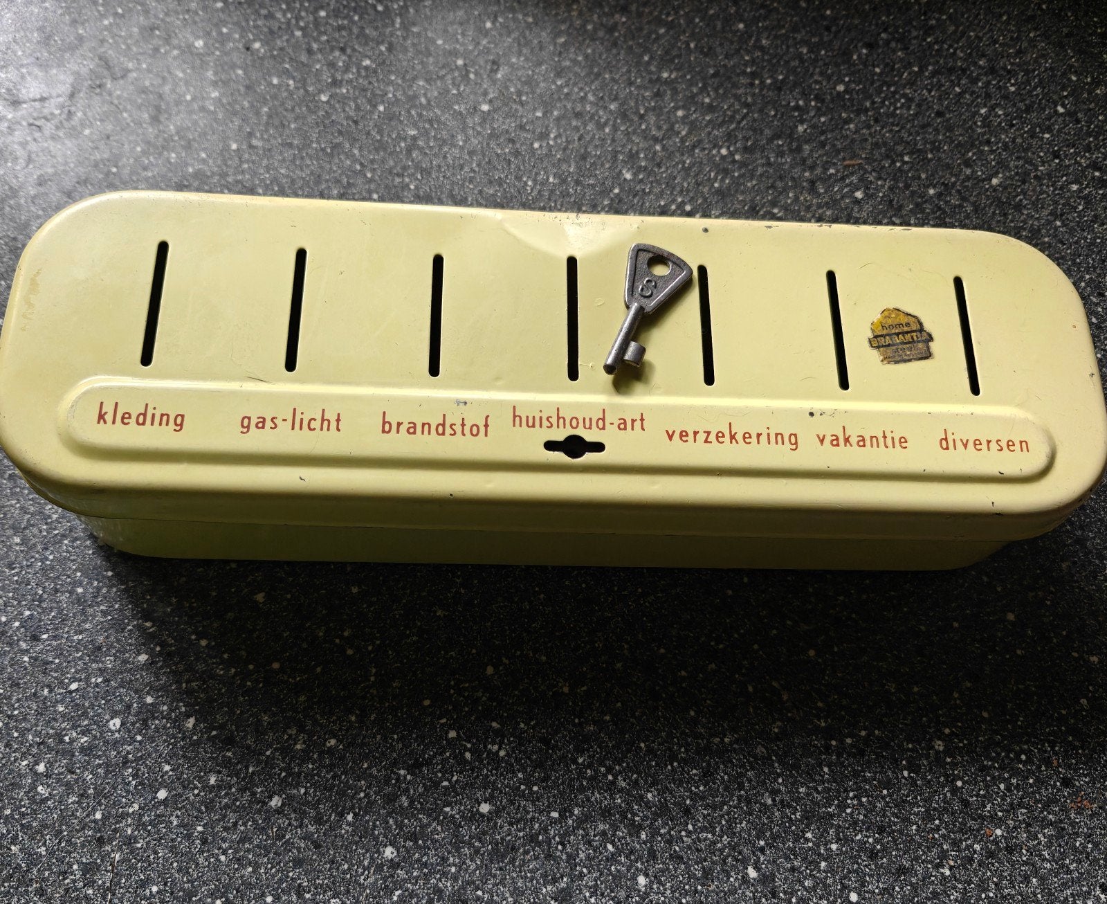 Vintage Brabantia Huishoud Geld Blik met sleutel, Ophalen of Verzenden