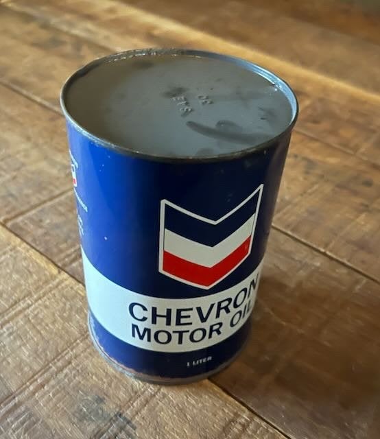 Chevron Motor Oil blik Vol  vintage, Ophalen of Verzenden, Zo goed als nieuw, Motoren