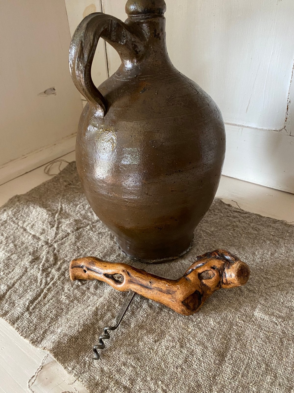 Vintage Franse kurkentrekker van wortelnoten hout, Antiek en Kunst, Ophalen of Verzenden