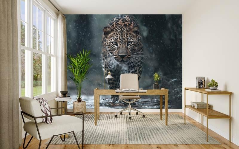Fotobehang  Behang - Panter - Luipaard in Tropisch Regenwoud, Huis en Inrichting, Stoffering | Behang, Verzenden, Grijs, Minder dan 10 m²