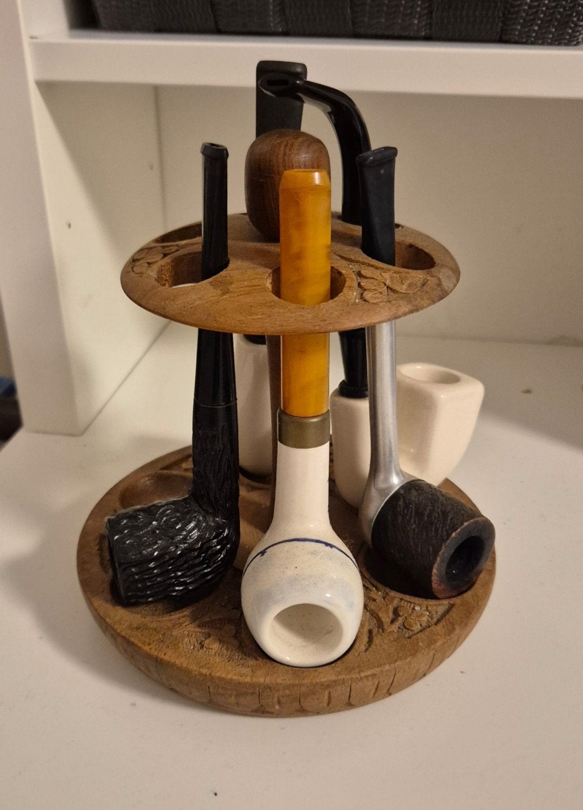 Houten Pijpenrek met Diverse Pijpen, Verzenden, Gebruikt, (Water)pijp