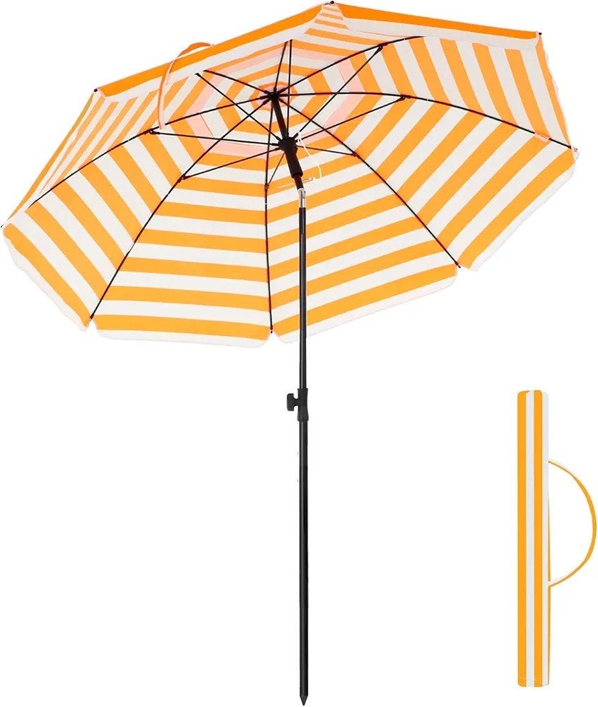 Strandparasol Oranje Wit Gestreepte UV-Bescherming, Kantelbaar, Nieuw, Ophalen of Verzenden, 1 tot 2 meter