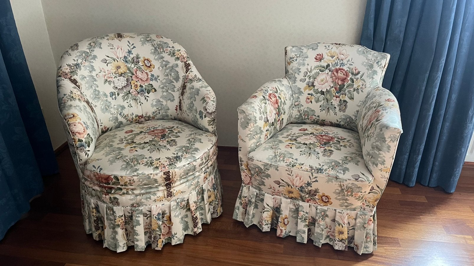 Twee fauteuils met bloemenstof, Ophalen, Zo goed als nieuw, 75 tot 100 cm, 50 tot 75 cm