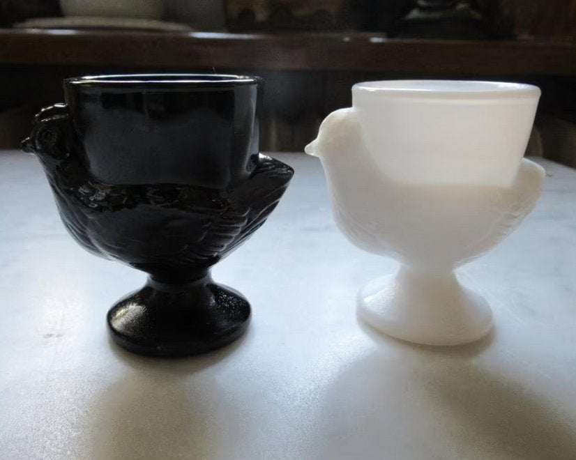 Set vintage Franse glazen eierdopjes met vogels, Ophalen of Verzenden