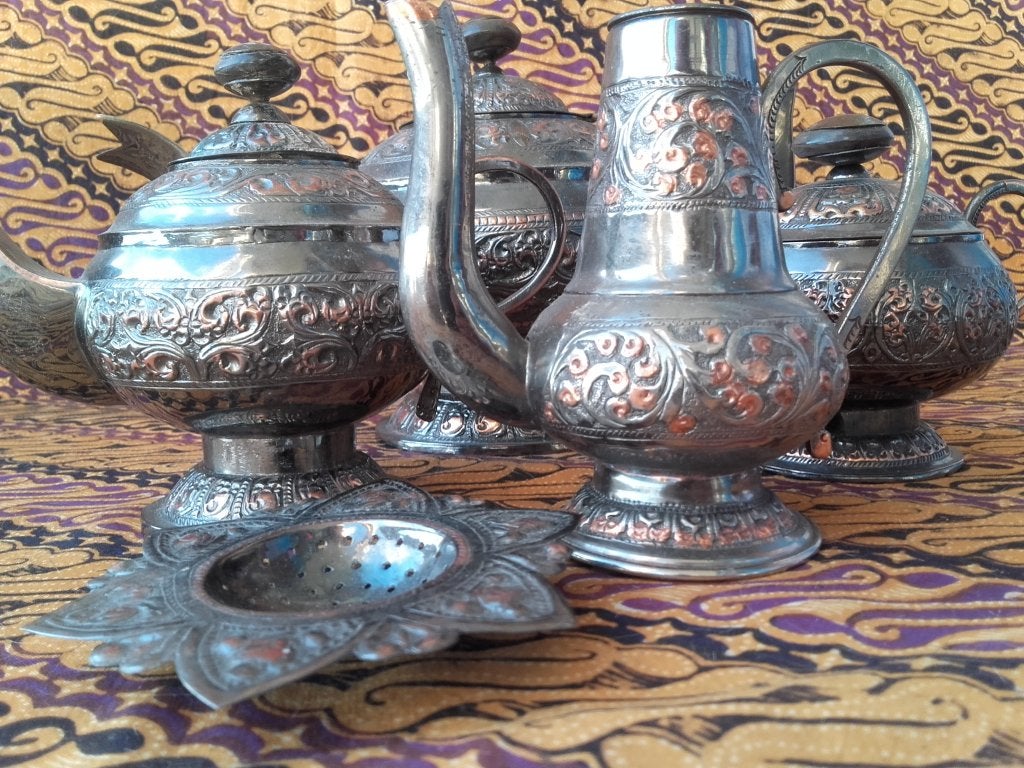 Mooi antiek vijfdelig silverplate theeservies uit Engeland., Ophalen of Verzenden