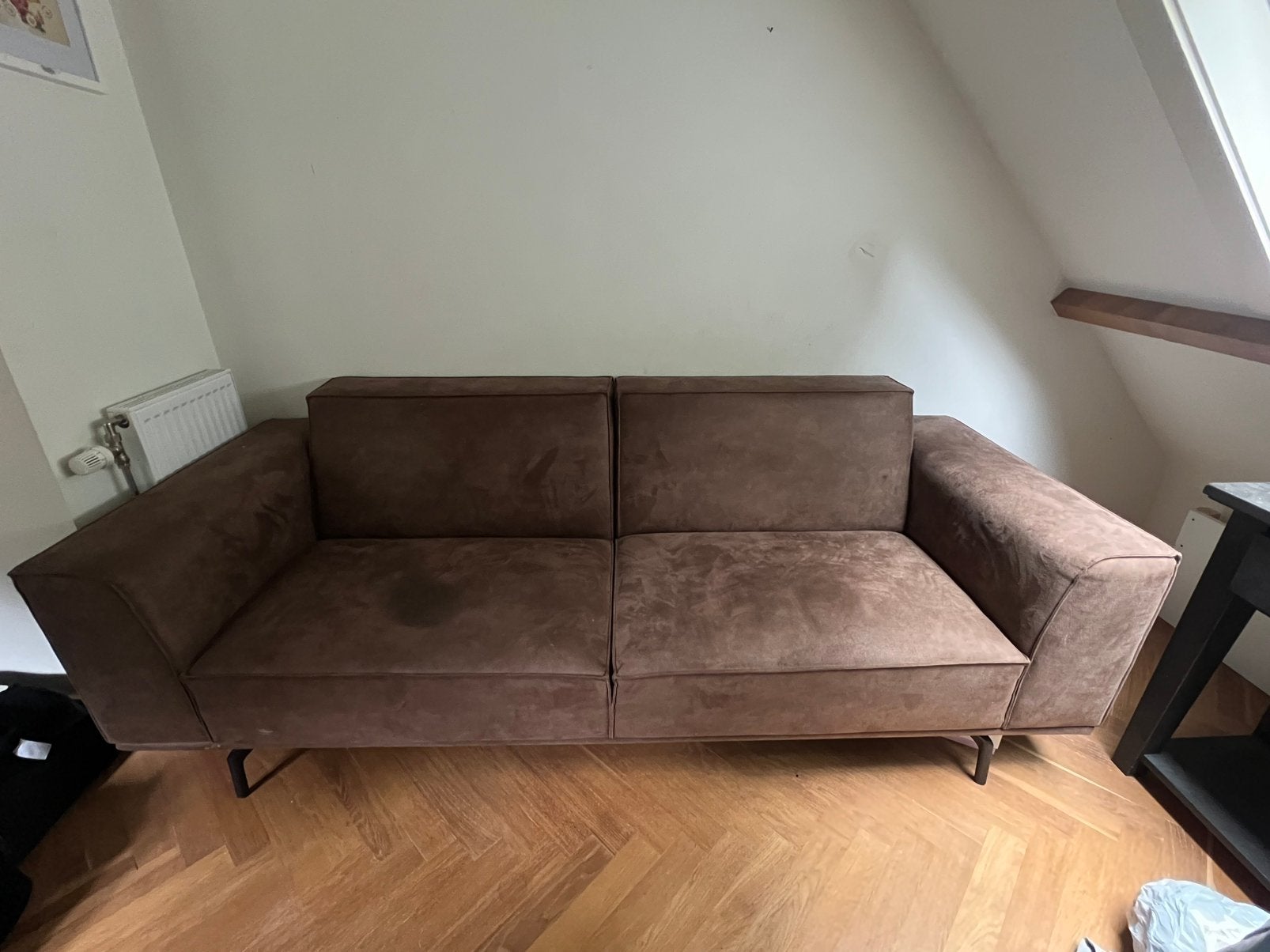 Bruine leer / suede bank, Huis en Inrichting, Ophalen, Zo goed als nieuw, Leer