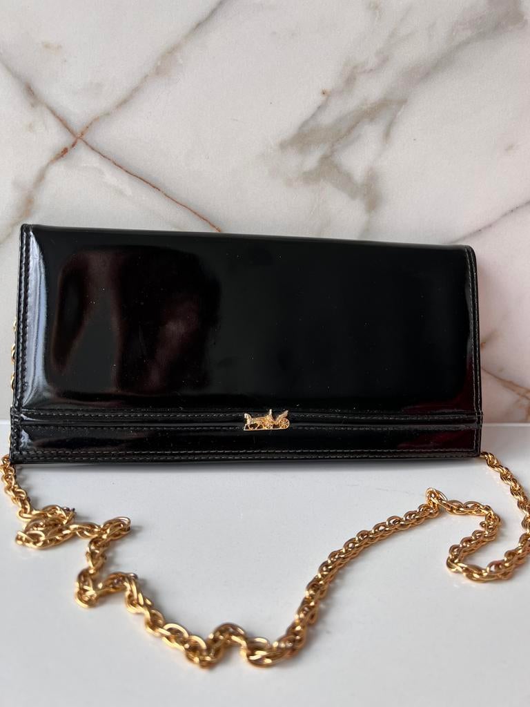 VINTAGE LAK LEREN 100% ECHT LEER GOUDEN ACCENTEN SCHOUDERTAS, Sieraden, Tassen en Uiterlijk, Tassen | Schoudertassen, Ophalen of Verzenden